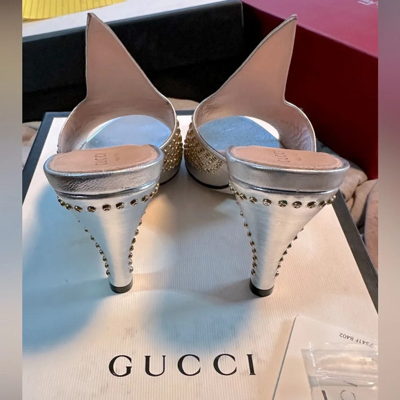 NIB Gucci Fedra Crystal-Embellished Heels in Argento (Metallic Silver) 36 - Picture 11 of 16